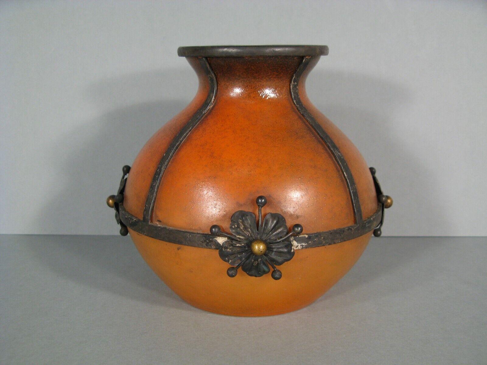 Early 20th Century Art Nouveau Colored Glass Vase with Wrought Iron - 1Y180 1