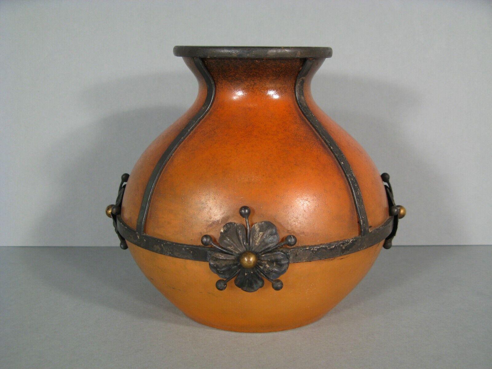 Early 20th Century Art Nouveau Colored Glass Vase with Wrought Iron - 1Y180 2