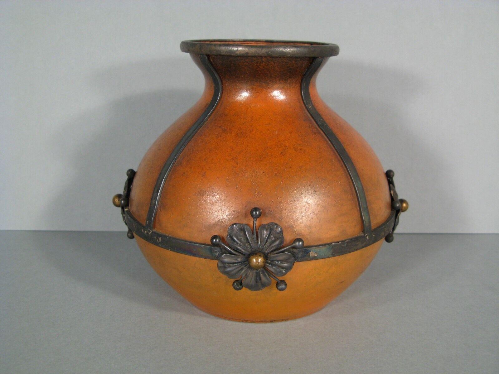 Early 20th Century Art Nouveau Colored Glass Vase with Wrought Iron - 1Y180 3