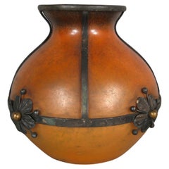 Early 20th Century Art Nouveau Colored Glass Vase with Wrought Iron - 1Y180