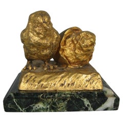 Chick Emerging from Egg Bronze Sculpture by Xavier Raphanel, 20th c. - 1Y181