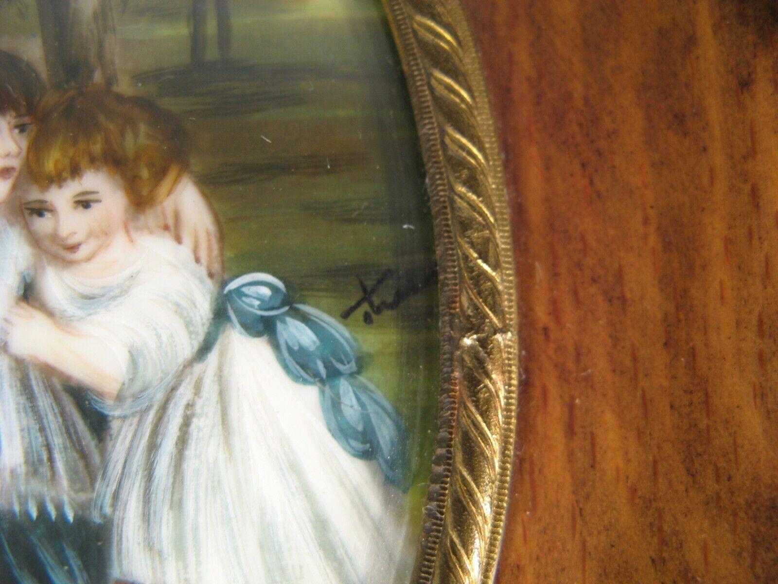 Empire Hand-Painted Miniature Portrait of Aristocratic Woman with Children - 1Y182