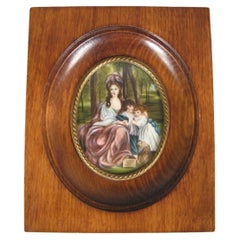 Hand-Painted Miniature Portrait of Aristocratic Woman with Children - 1Y182