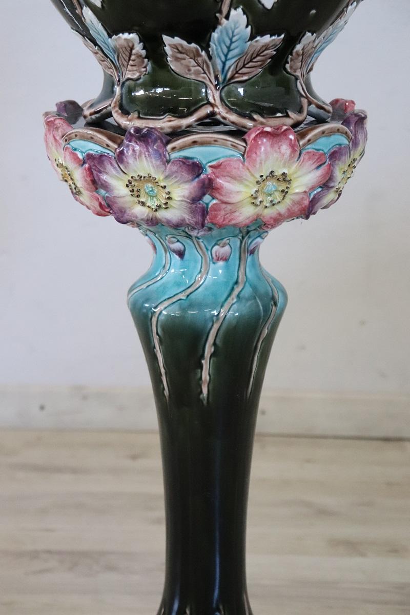 Italian Early 20th Century Art Nouveau Column with Ceramic Vase For Sale
