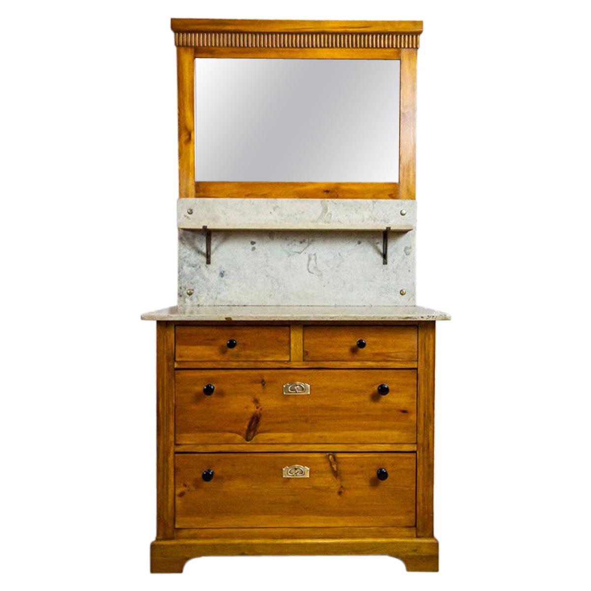 Early 20th-Century Art Nouveau Pine Commode Turned into Vanity For Sale