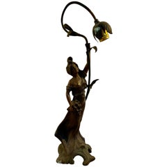 Jugendstil-Tischlampe aus Kupfer des frühen 20. Jahrhunderts von Rosseau