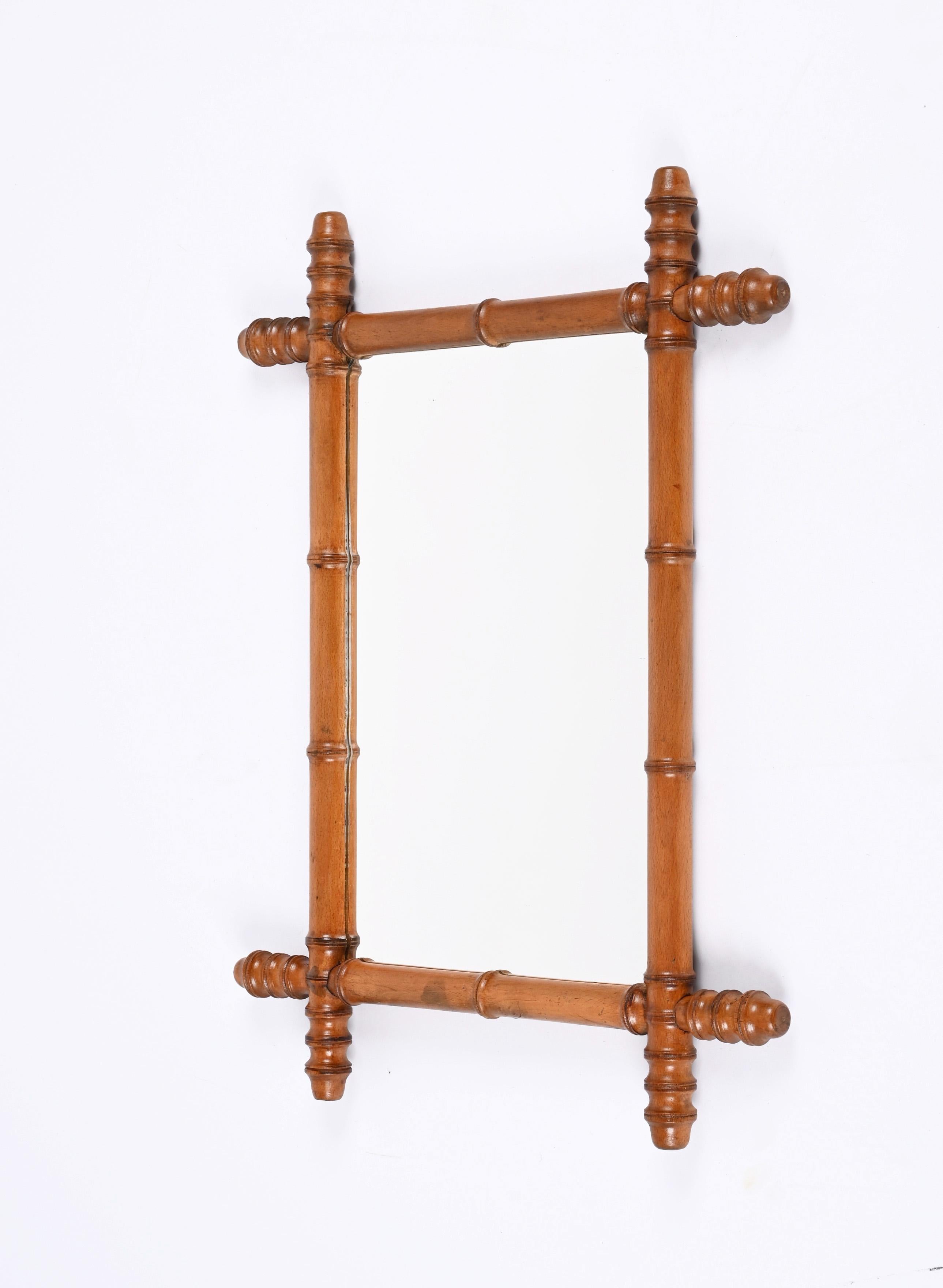 Early 20th Century Art Nouveau French Mirror with Beech Faux Bamboo Frame In Good Condition In Roma, IT