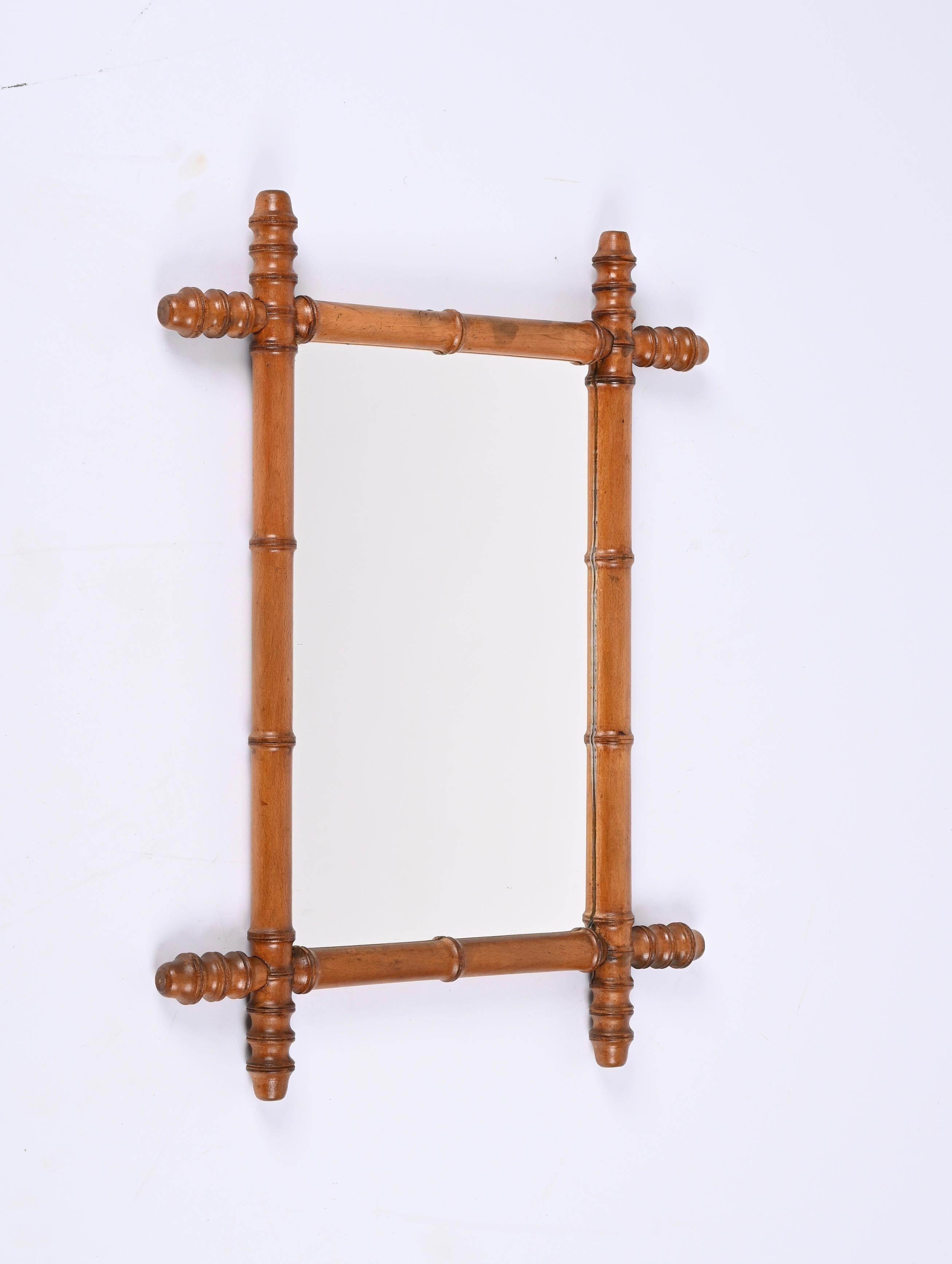 Early 20th Century Art Nouveau French Mirror with Beech Faux Bamboo Frame 2