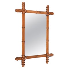 Early 20th Century Art Nouveau French Mirror with Beech Faux Bamboo Frame