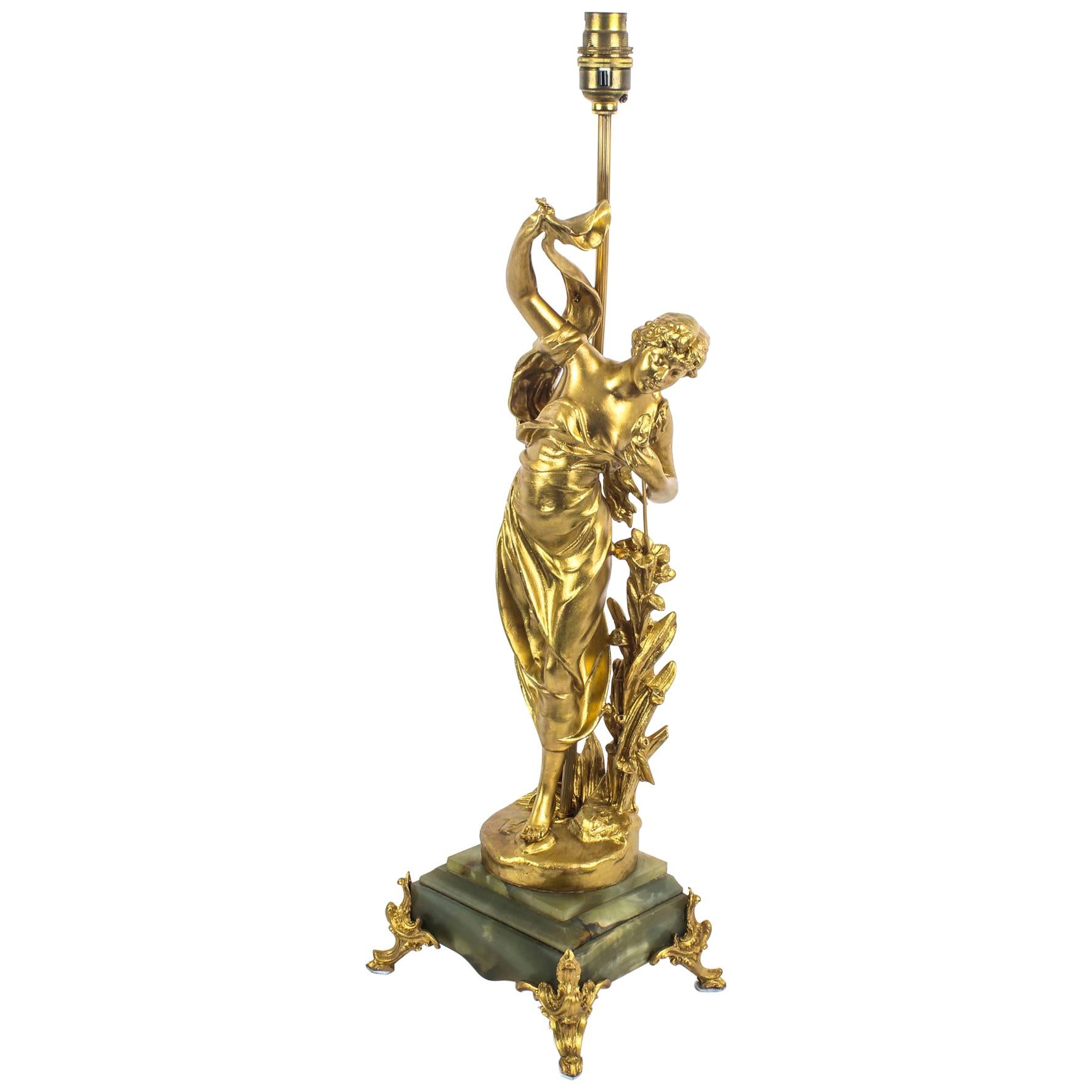 Early 20th Century Art Nouveau Gilded Dancing Lady Lamp
