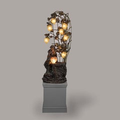 Early 20th Century Art Nouveau Glass & Spelter Sculptural Lamp