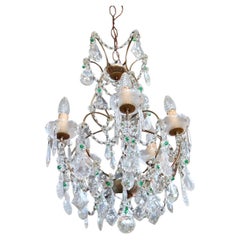 Early 20th Century Art Nouveau Italian Bronze and Crystals Chandelier