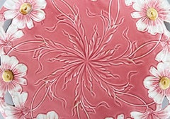 Early 20th Century Art Nouveau Majolica Pink Daisies Flower Reticulated Charger
