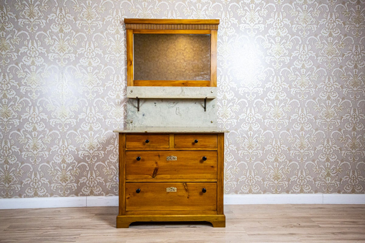 Jugendstil-Kommode aus Kiefernholz, gedrechselt in Waschtisch umgewandelt, aus dem frühen 20. Jahrhundert