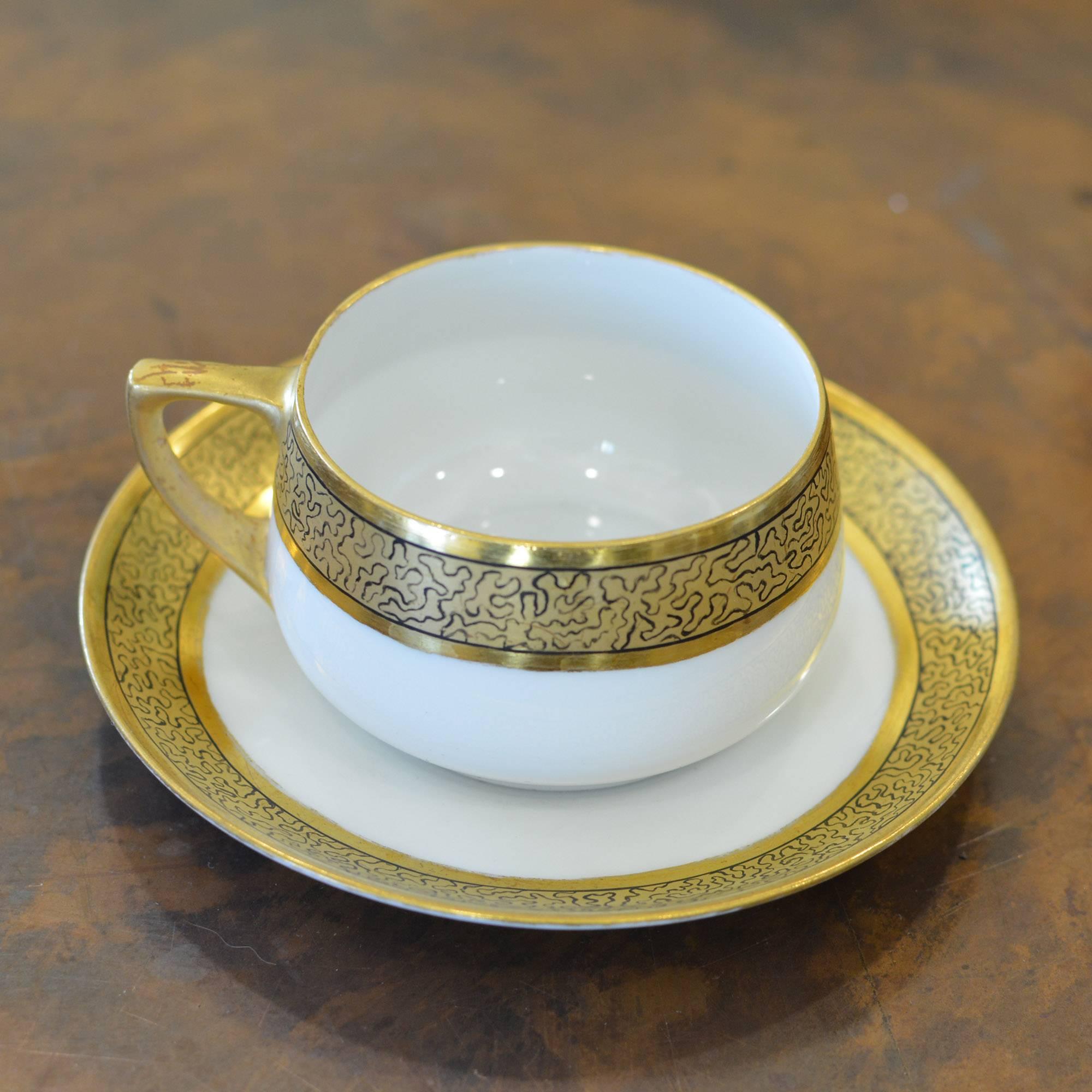 Austrian Early 20th Century Art Nouveau Porcelain Cup, Saucer and Creamer Set