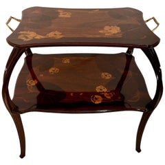Antique Early 20th Century Art Nouveau Side Table with Flower Inlays and Twisted Feet