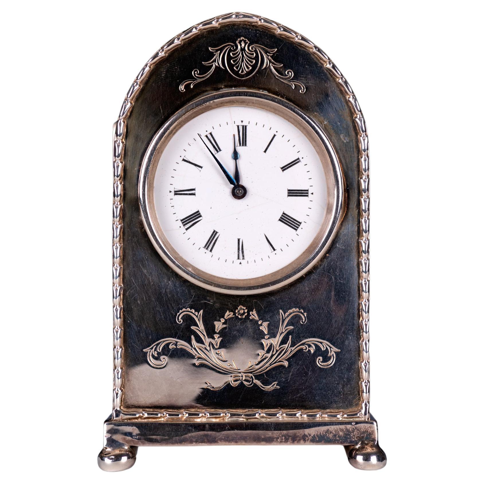 Early 20th Century Art Nouveau Silver Carriage Clock By William Comyns London