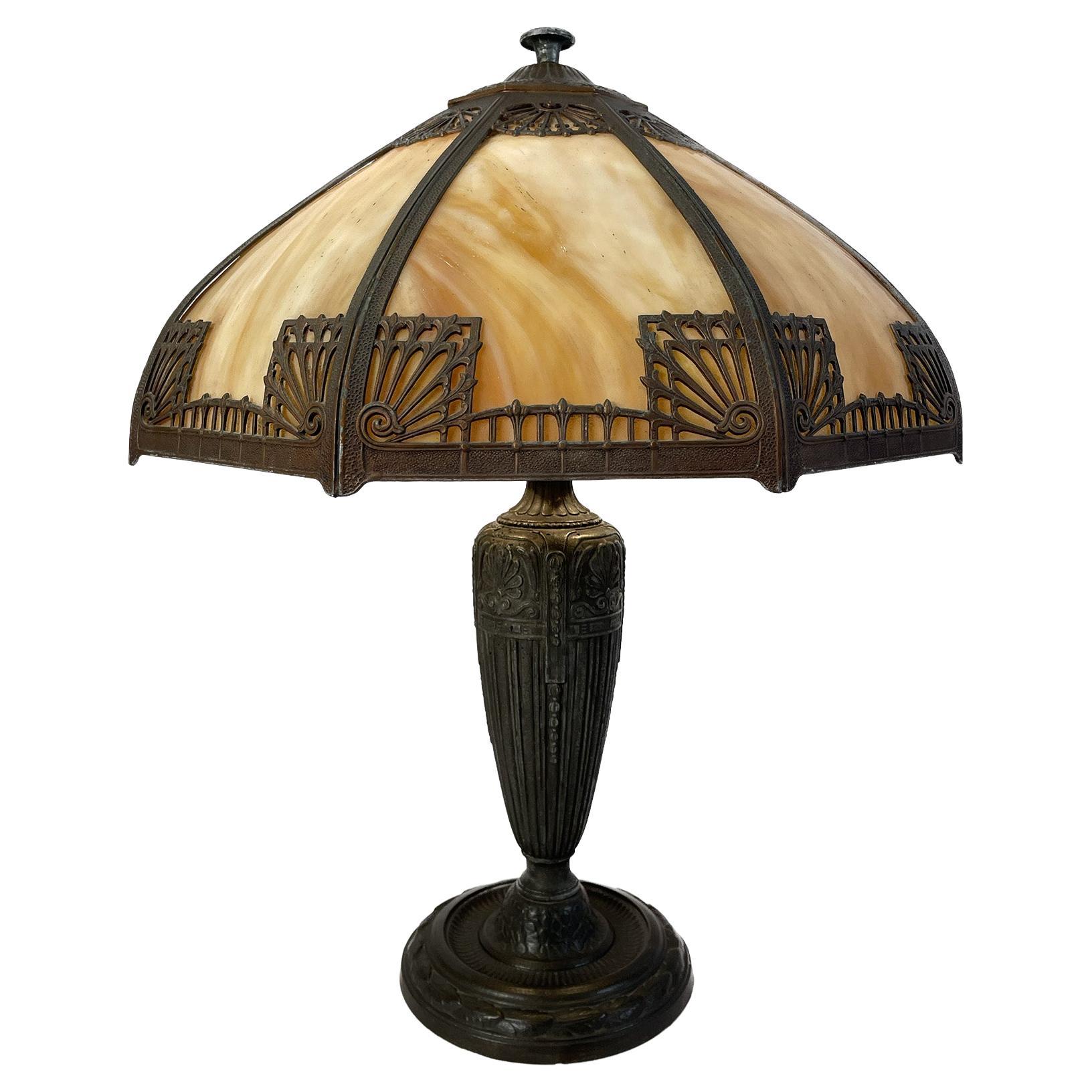 Early 20th Century Art Nouveau Slag Glass Lamp For Sale