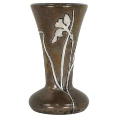 Antique Early 20th Century Art Nouveau Sterling Overlay on Bronze Daffodil Vase
