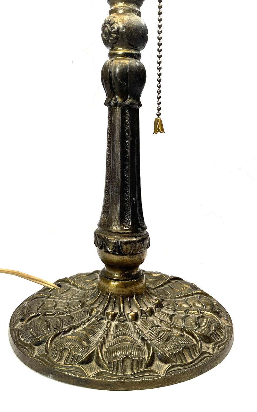 Bronze Early 20th Century Art Nouveau Table Lamp with Cottage Scene Motif For Sale