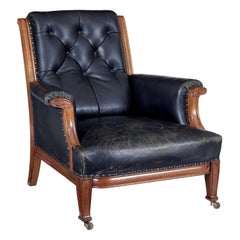 Early 20th Century Art Nouveau Walnut and Leather Armchair