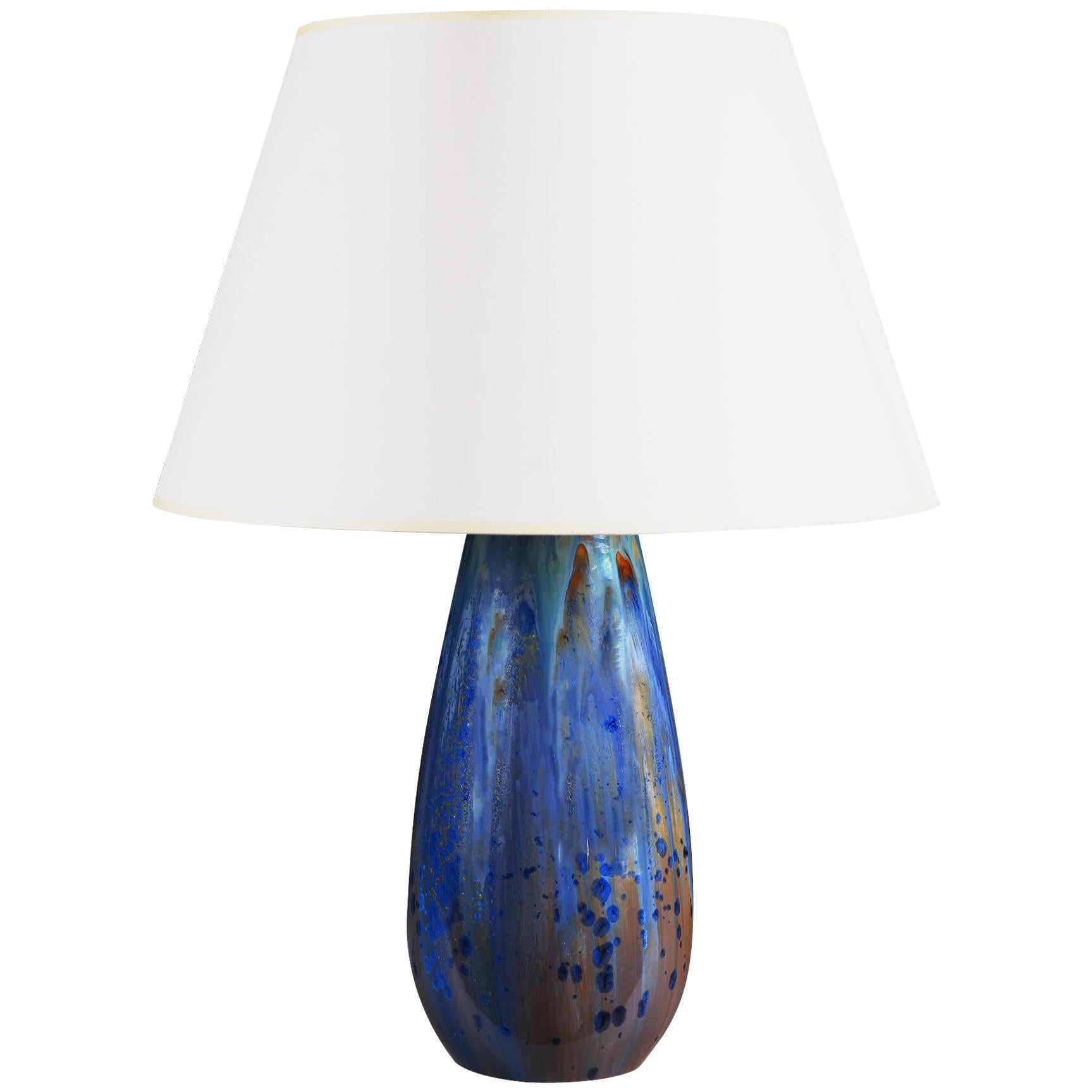 Early 20th Century Art Pottery Blue Glaze Vase as a Table Lamp by Pierrefonds