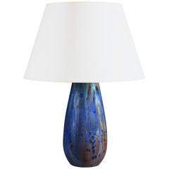 Antique Early 20th Century Art Pottery Blue Glaze Vase as a Table Lamp by Pierrefonds