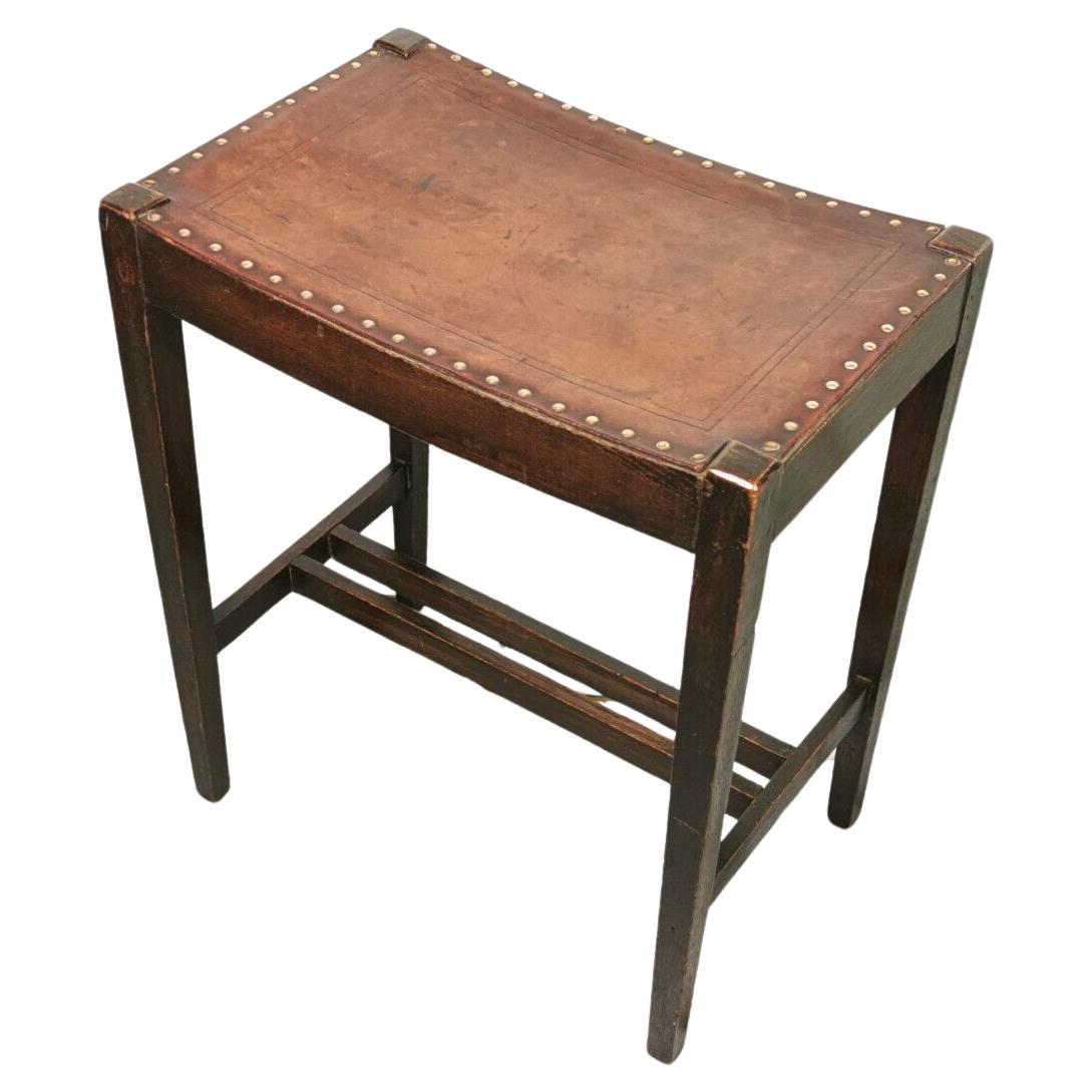 Early 20th Century Arthur Simpson Tall Arts and Craft Oak and Leather stool For Sale