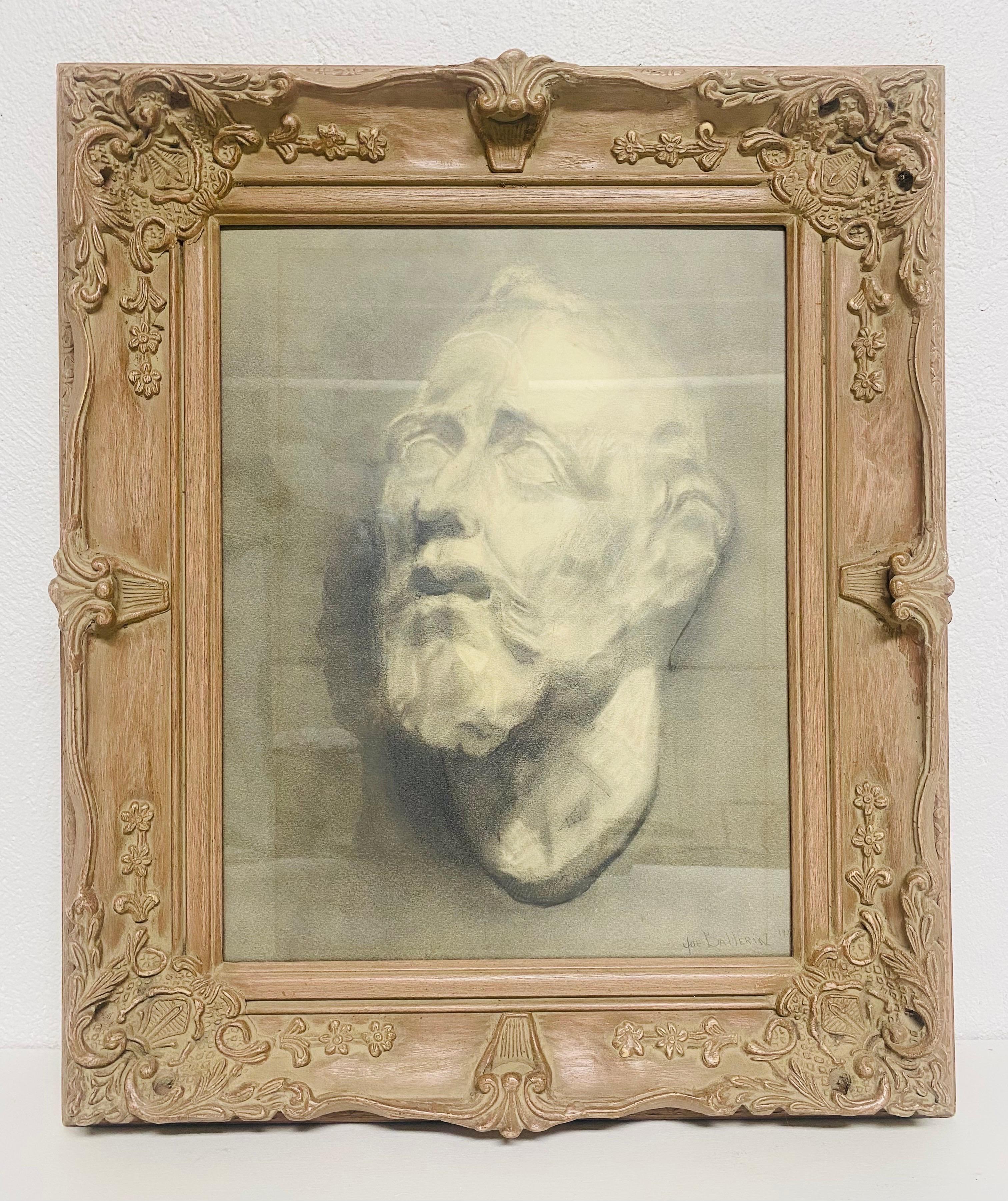 Hand-Crafted Early 20th century artist study of a classical bust pencil on paper For Sale