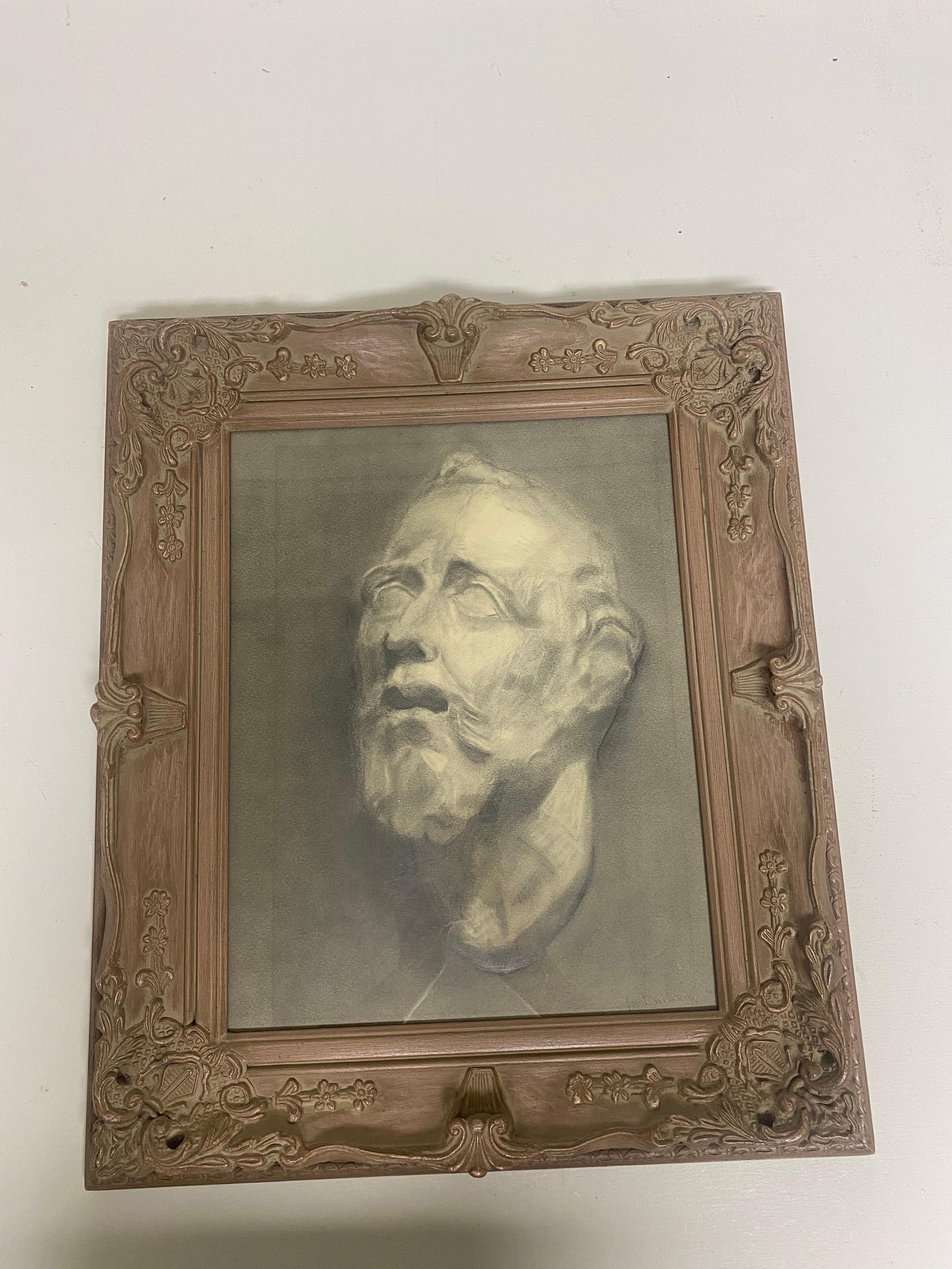 Paper Early 20th century artist study of a classical bust pencil on paper For Sale