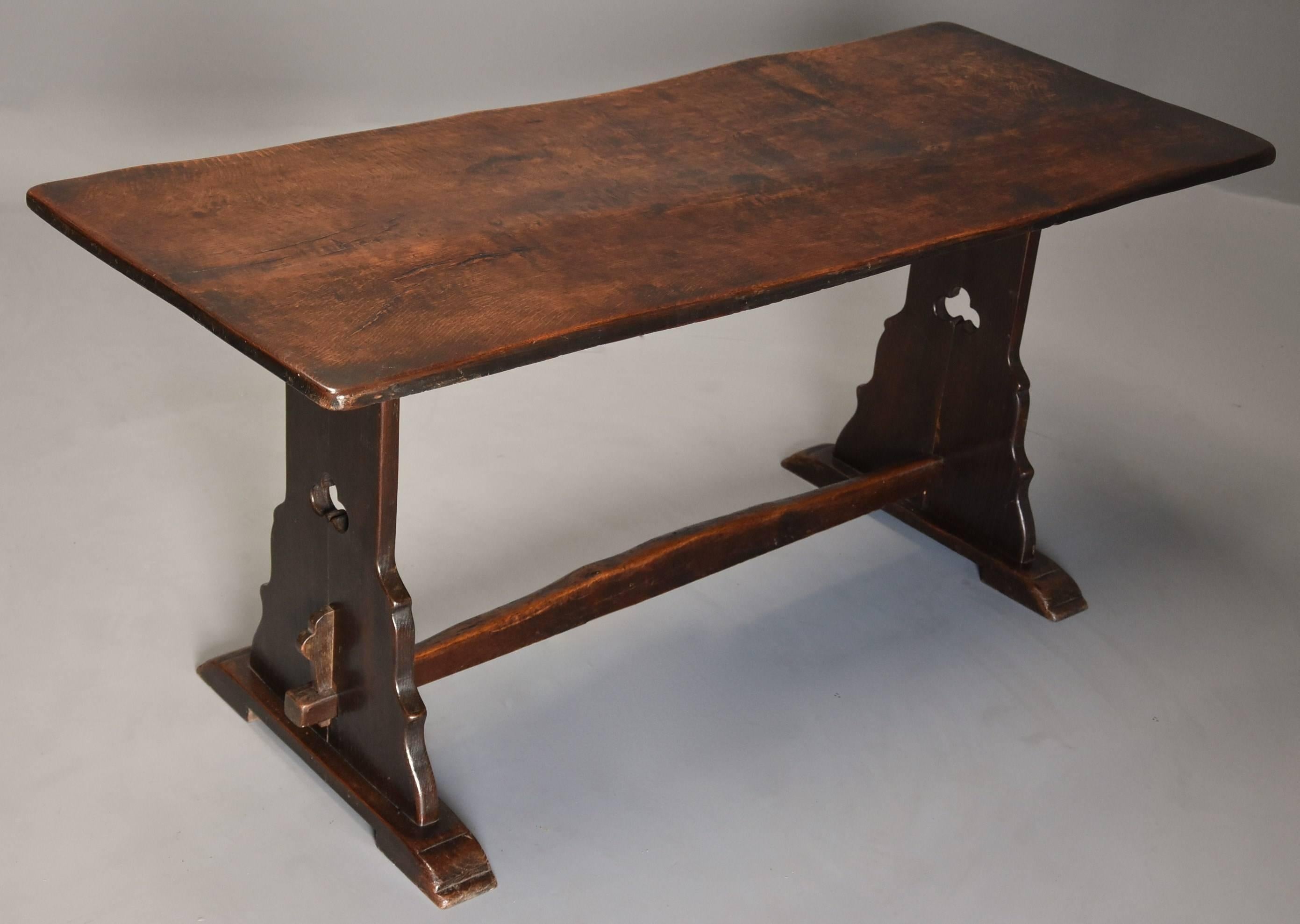 Arts and Crafts Early 20th Century Arts & Crafts Oak Pegged Trestle Table with Superb Patina
