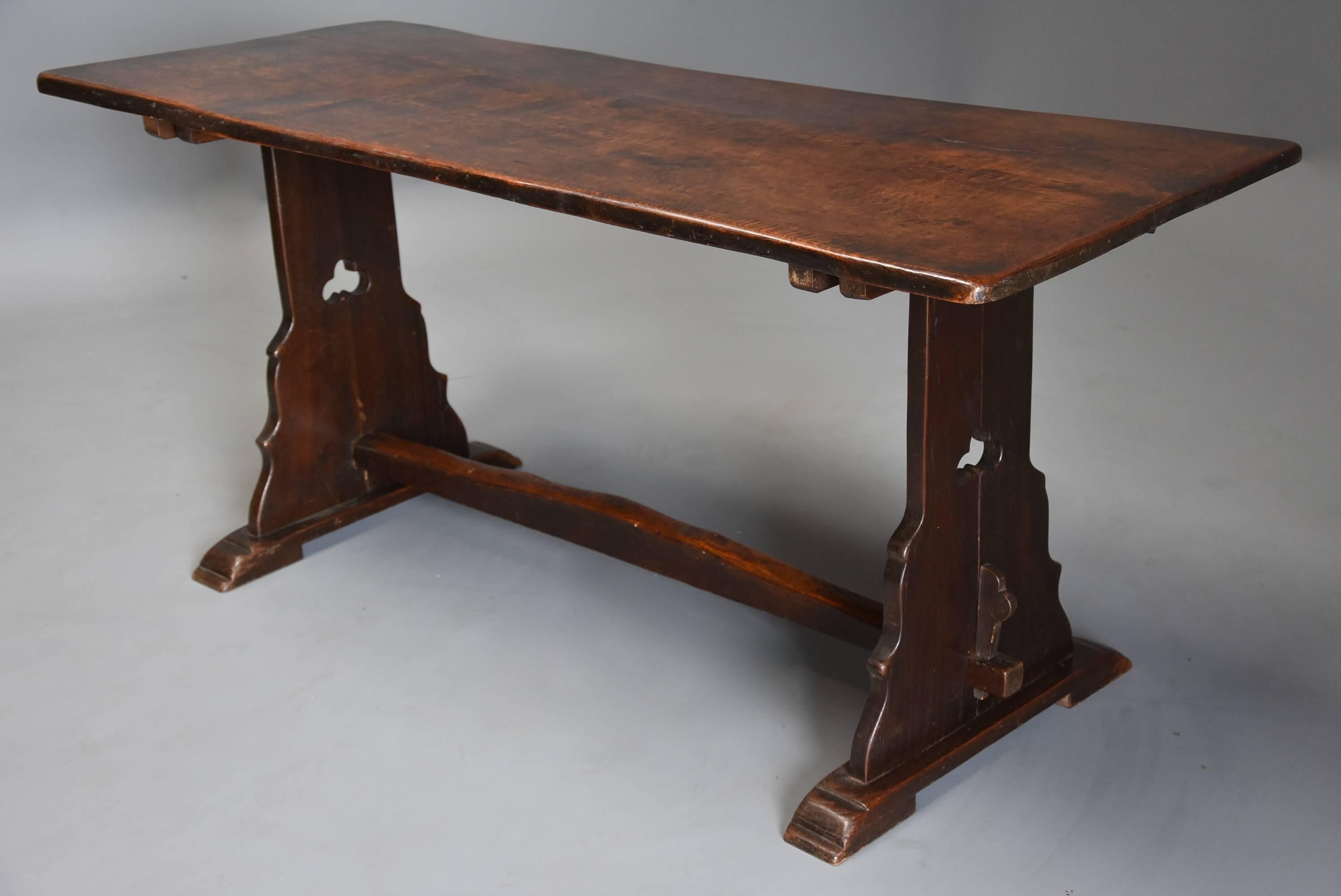Early 20th Century Arts & Crafts Oak Pegged Trestle Table with Superb Patina In Good Condition In Suffolk, GB
