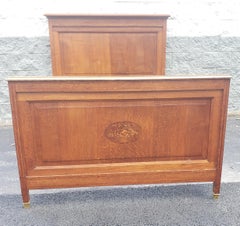 Early 20th Century Arts and Craft Marquetry Inlaid Quatersawn Oak Double Bed