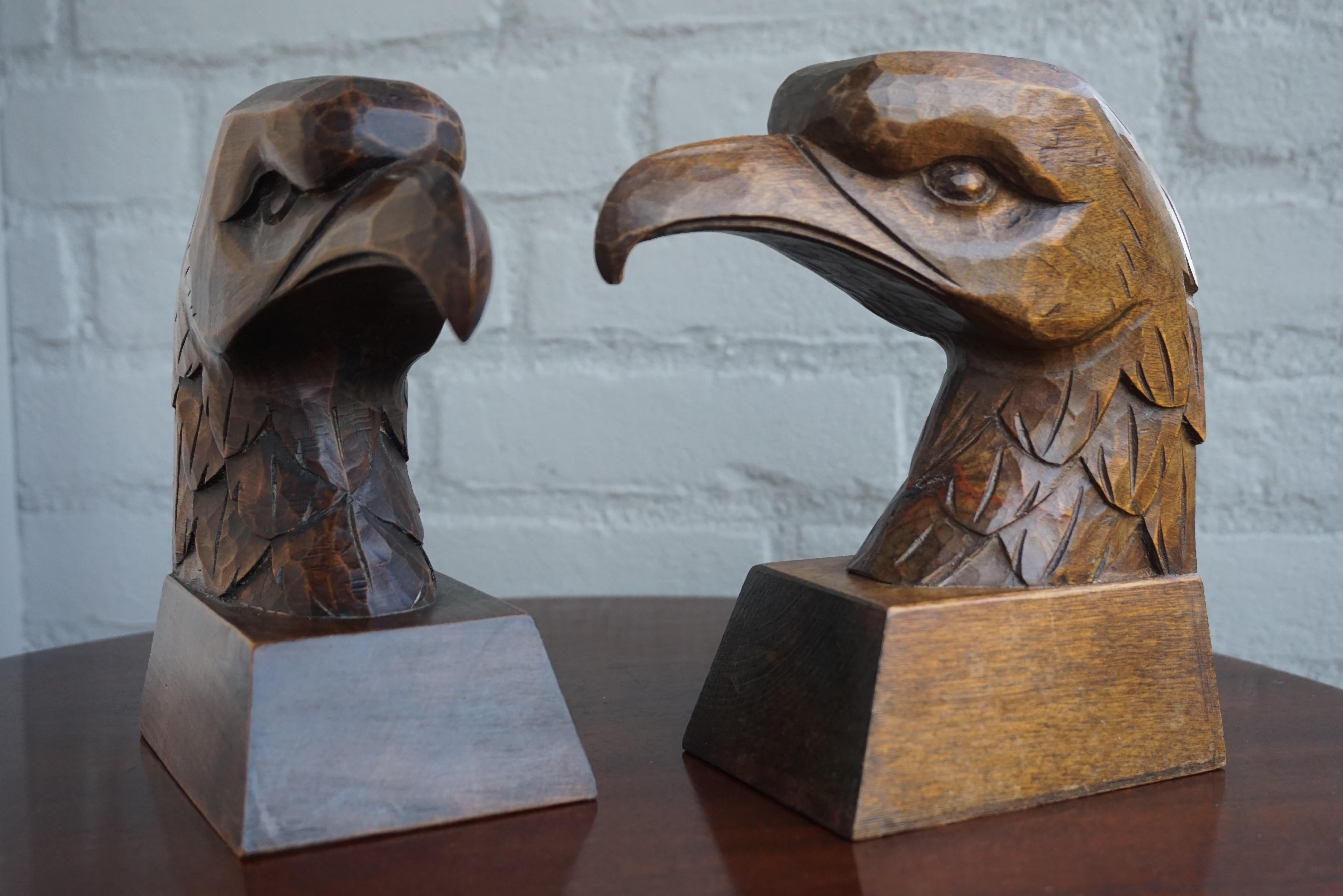 Arts and Crafts Early 20th Century Arts & Crafts Pair of Hand Carved American Eagle Bookends