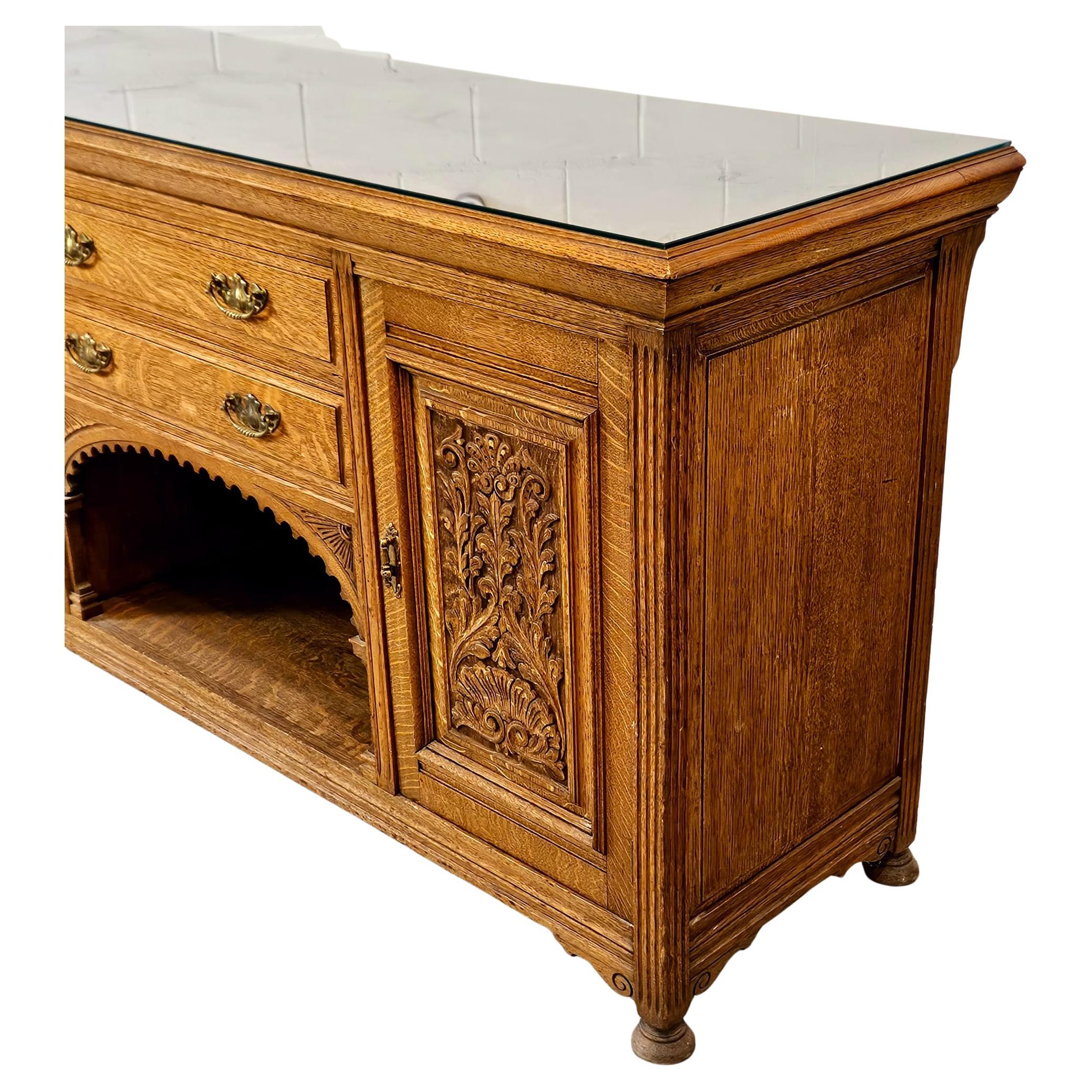 American Early 20th Century Arts and Crafts Solid Oak Sideboard For Sale