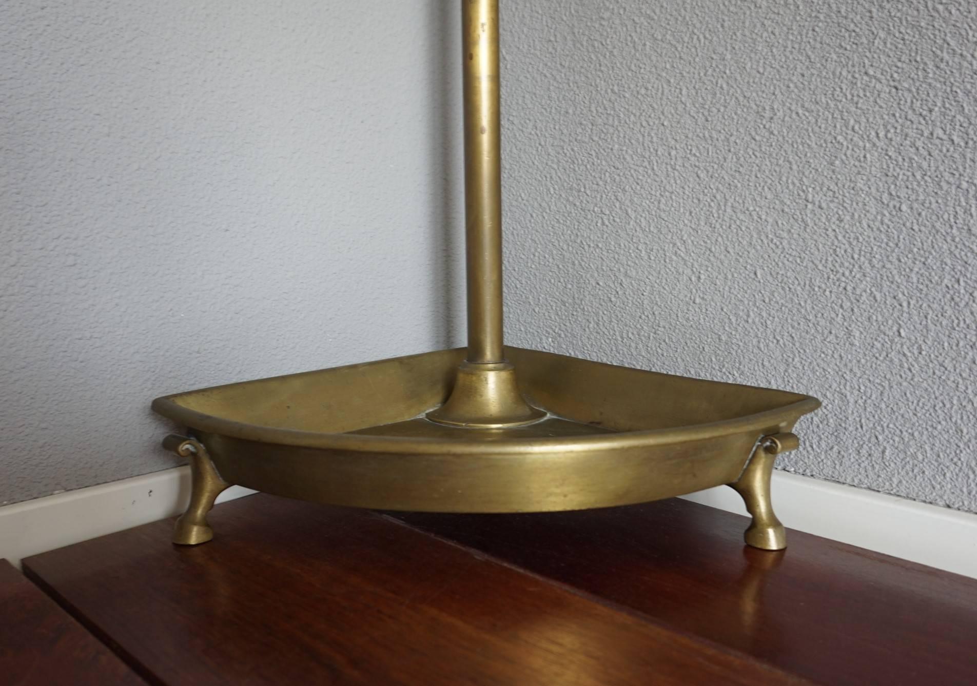 European Early 20th Century Arts & Crafts Striking and Heavy Brass Corner Umbrella Stand For Sale