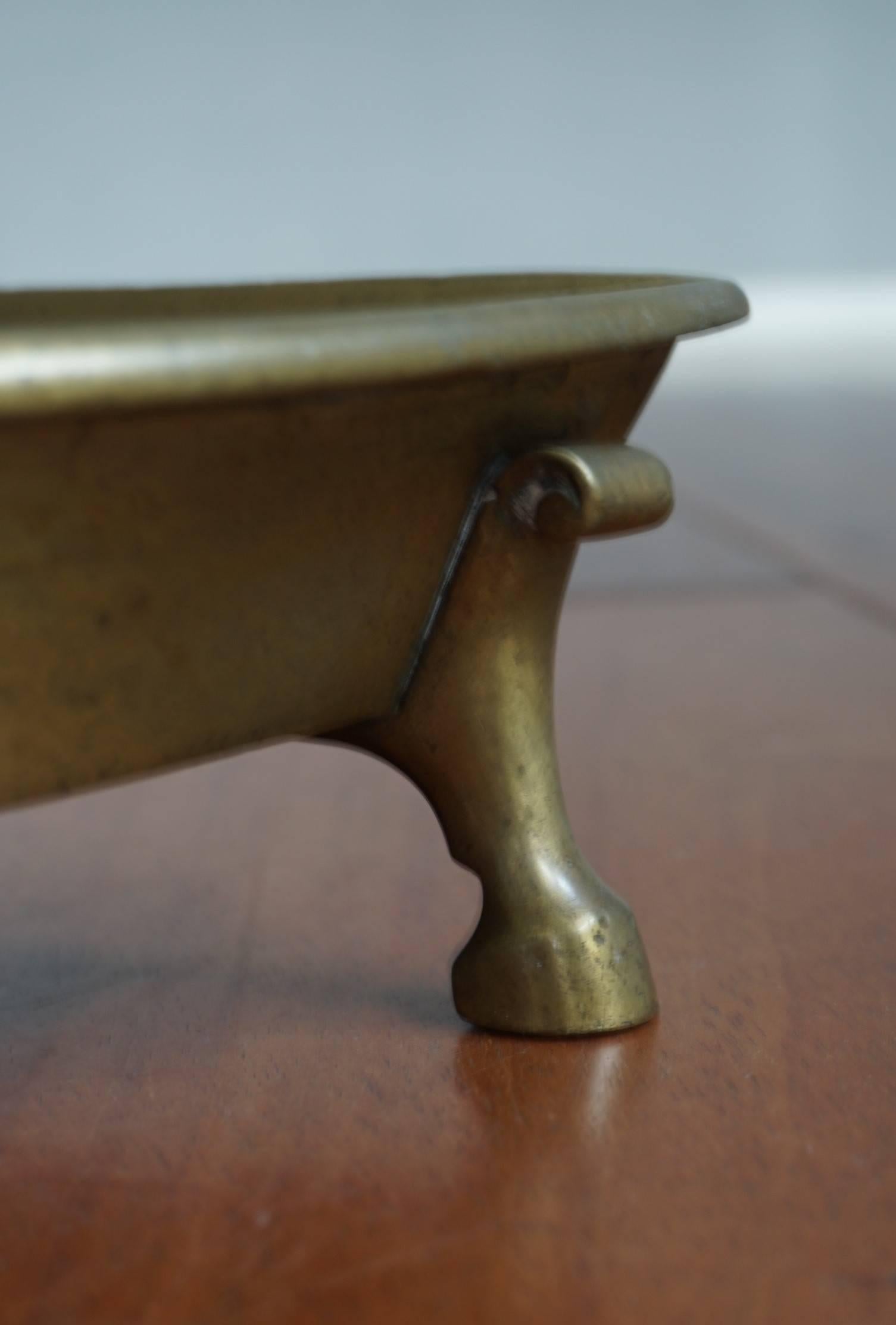 Early 20th Century Arts & Crafts Striking and Heavy Brass Corner Umbrella Stand For Sale 1