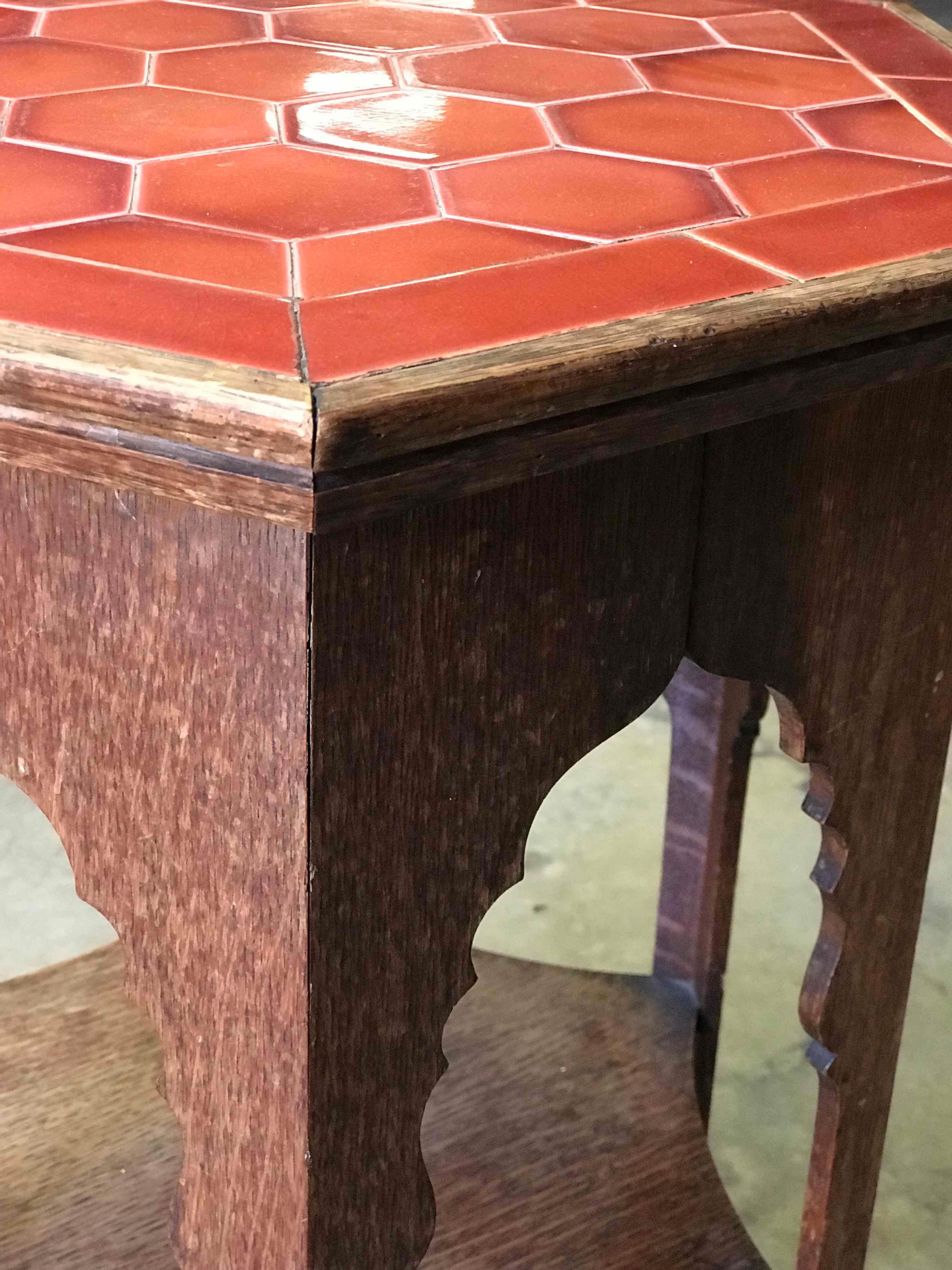 Edwardian Early 20th Century Arts and Crafts Tile Topped Oak Side Table from England