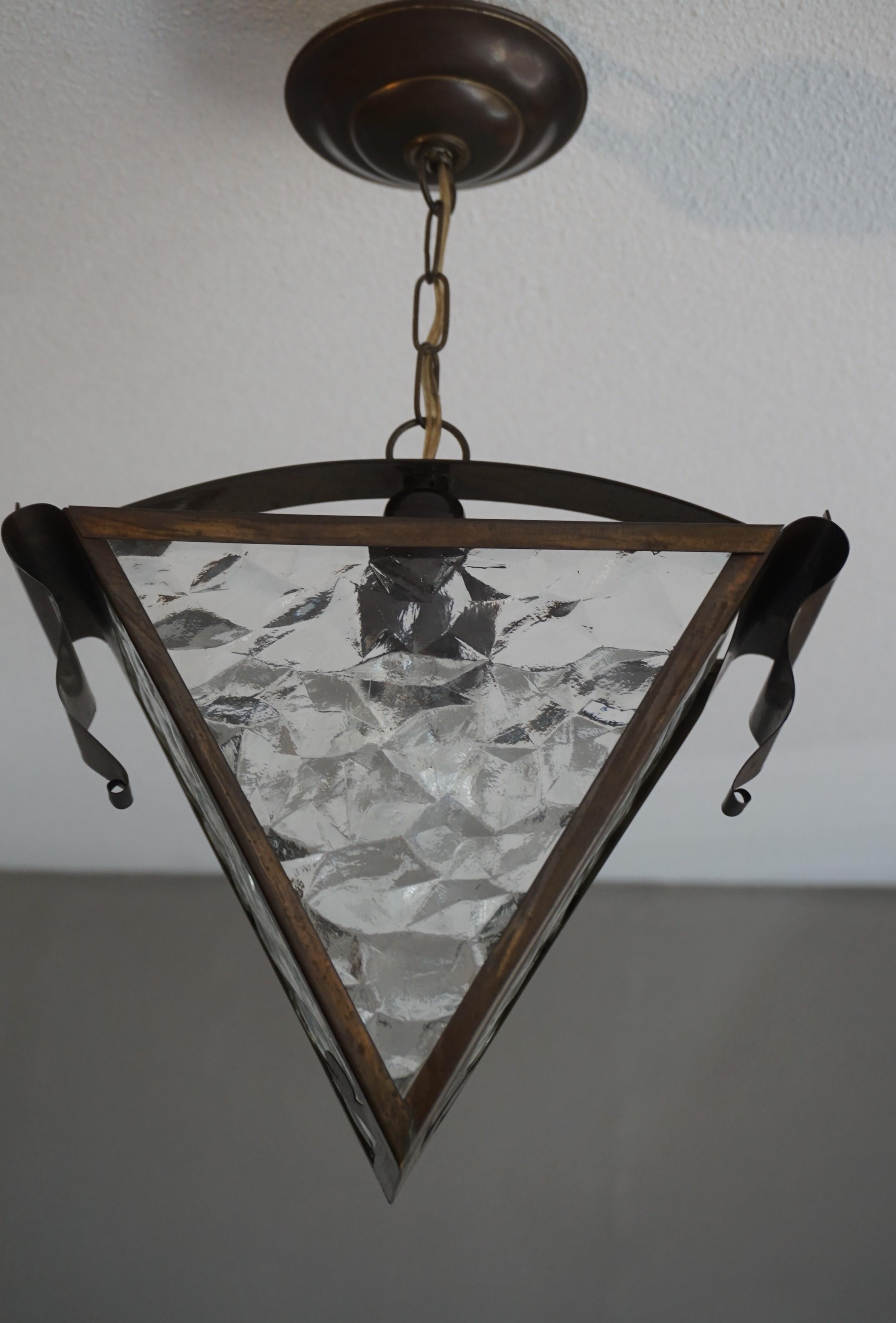 Early 20th Century Arts & Crafts Brass and Glass Light Fixture / Pendant Lamp 4