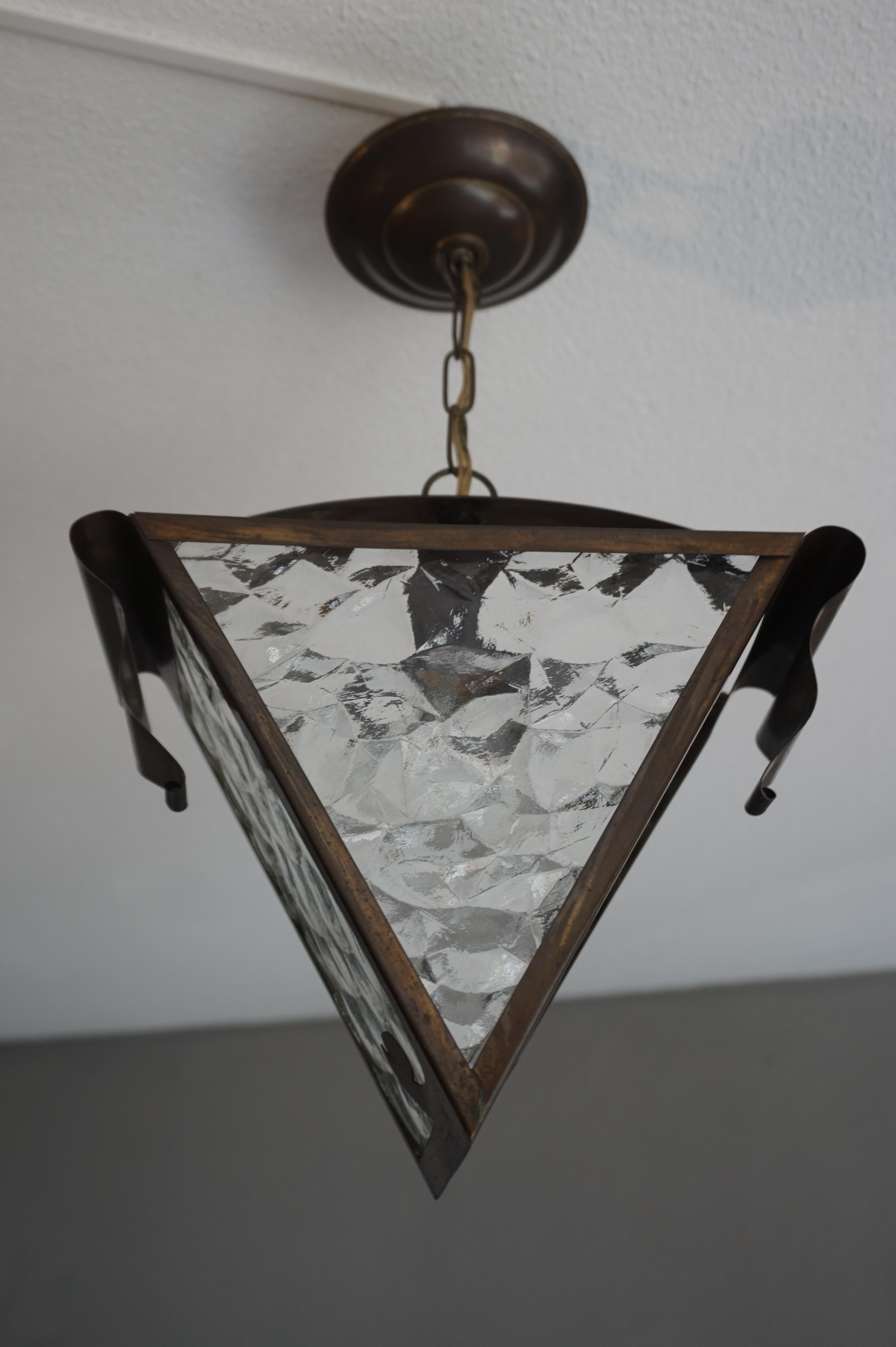 Early 20th Century Arts & Crafts Brass and Glass Light Fixture / Pendant Lamp 8