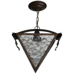 Early 20th Century Arts & Crafts Brass and Glass Light Fixture / Pendant Lamp