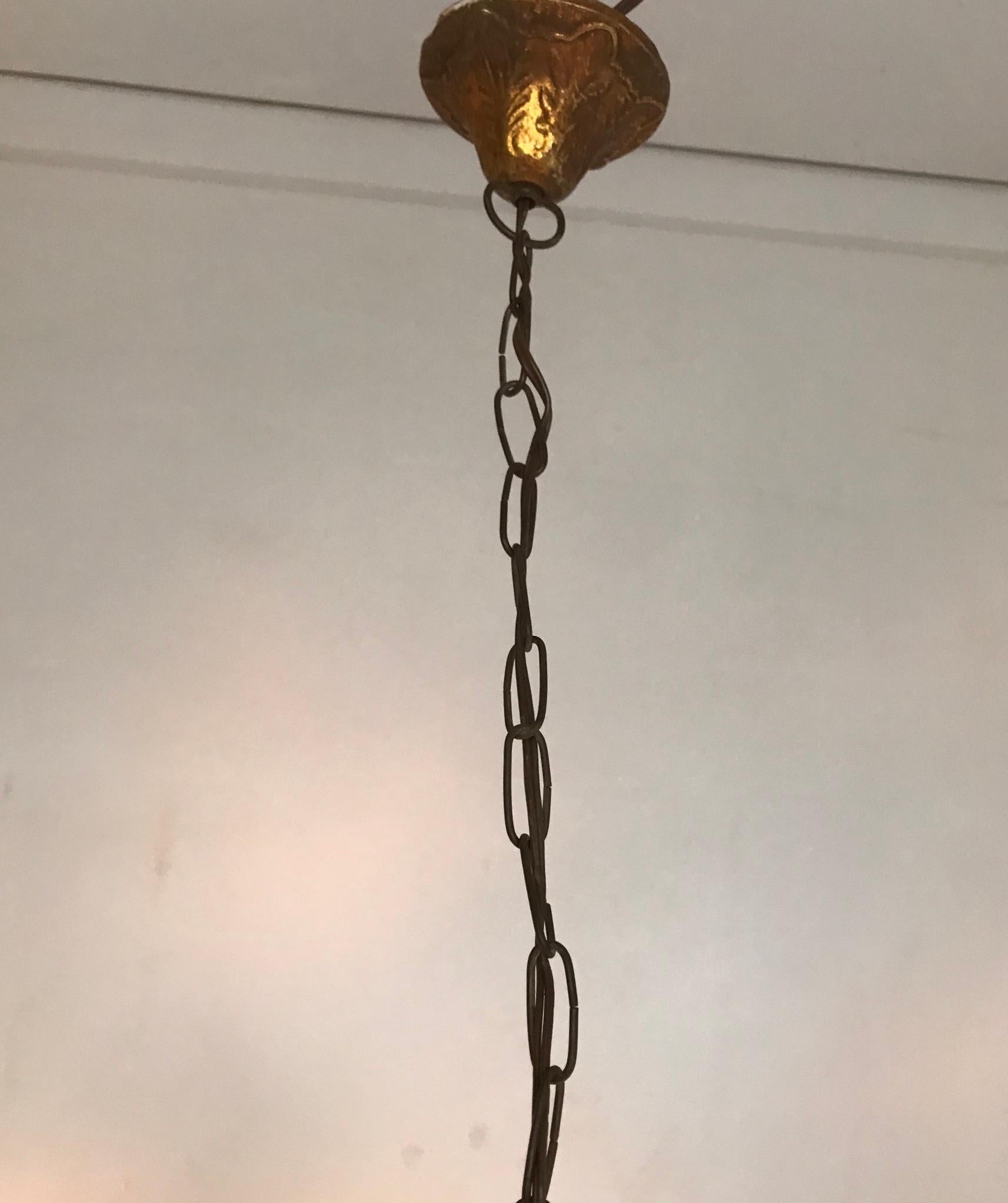 Early 20th Century Arts & Crafts Copper and Glass Cube Shape Pendant Light Lamp In Good Condition In Lisse, NL