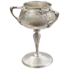 Early 20th Century Arts & Crafts Hammered Silver 3-Handled Cup, 1904