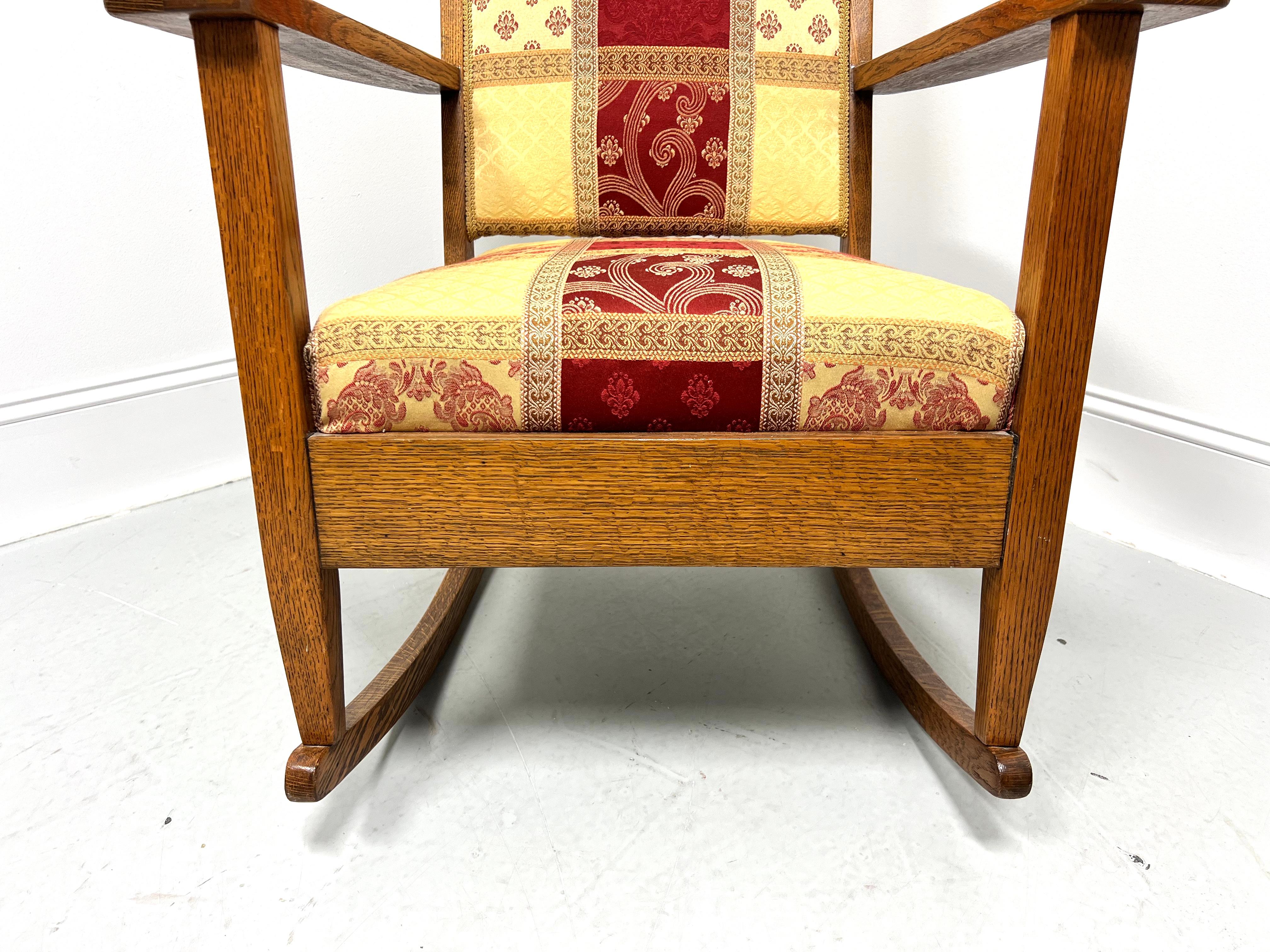 Fabric Early 20th Century Arts & Crafts Period Quartersawn Tiger Oak Rocking Chair For Sale