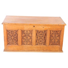 Early 20th Century Arts & Crafts Pine Blanket Chest Carved with Inset Panels
