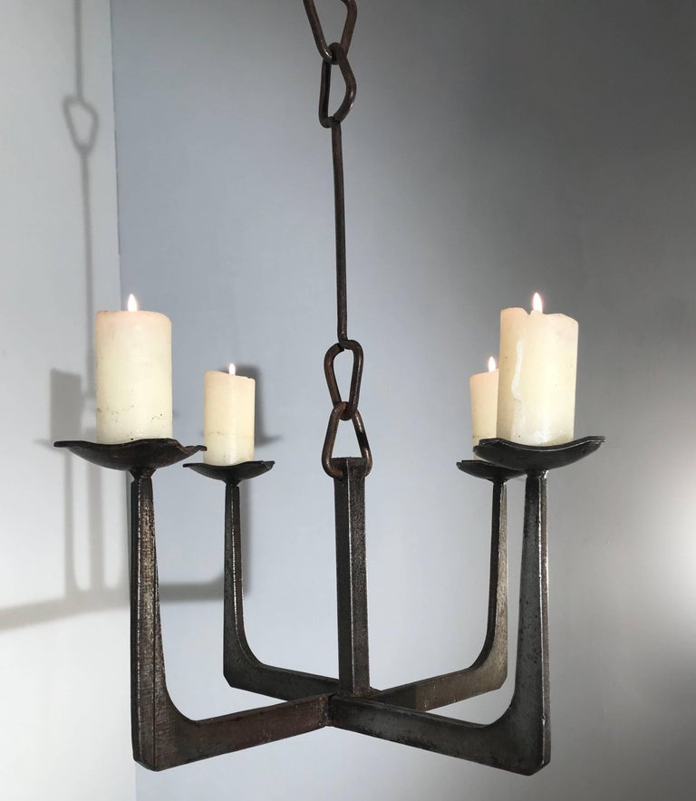 Early 20th Century Arts And Crafts Wrought Iron Candle Lamp Four