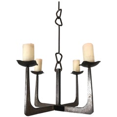 Early 20th Century Arts & Crafts Wrought Iron Candle Lamp Four Candle Chandelier