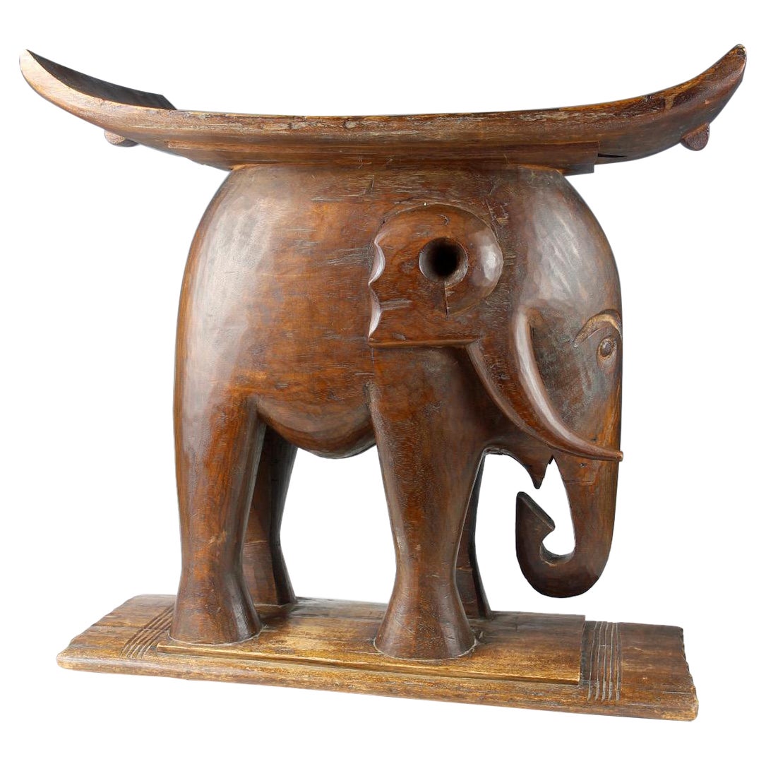 Early 20th Century Ashanti Prestige Stool with Elephant Motif, Ghana