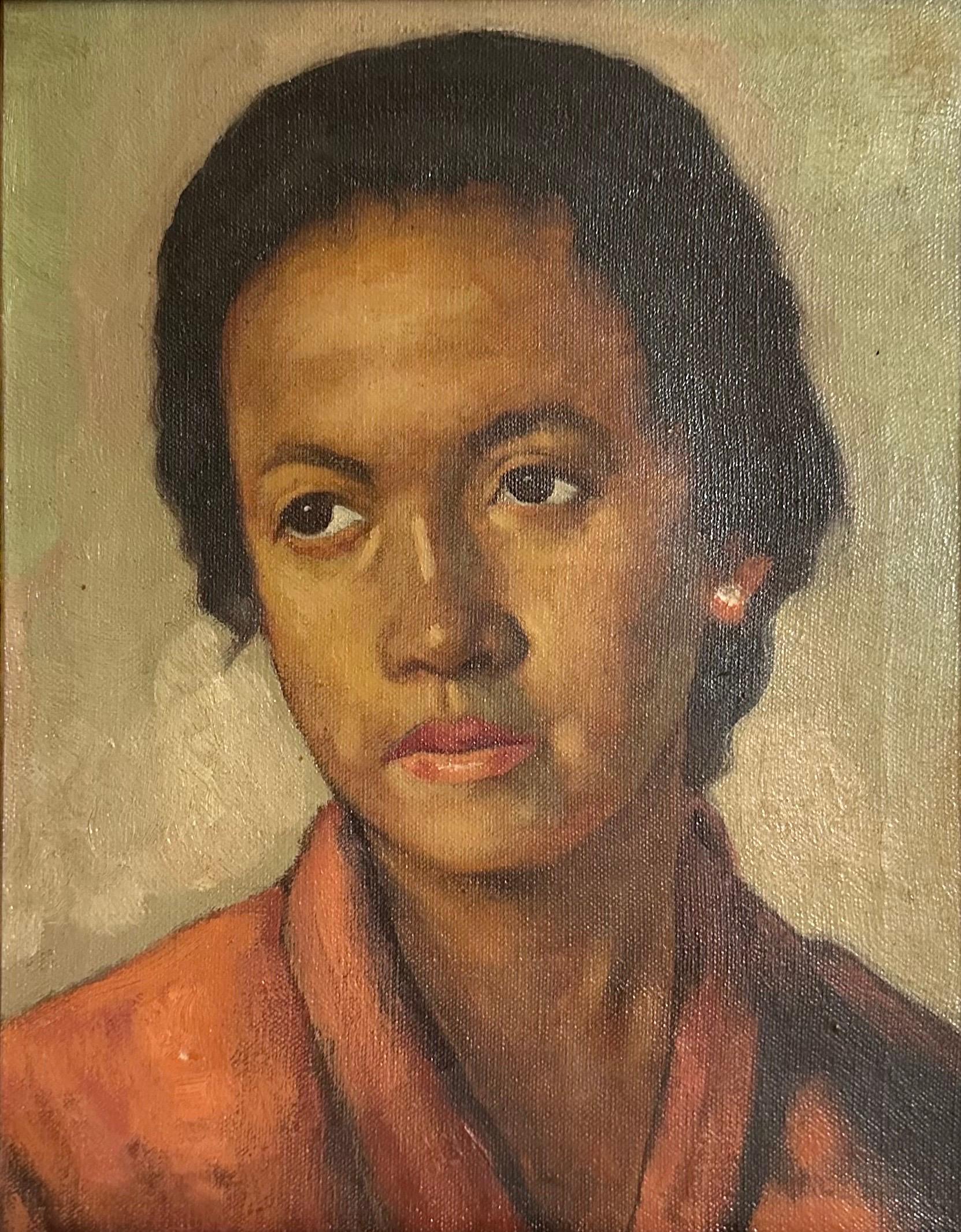 Early 20th Century Ashcan School Social Realist Portrait Women of Color

American Ashcan School portrait painting of a woman of color. The unattributed oil on canvas painting was created about 1925. This portrait depicts a young woman dressed in red