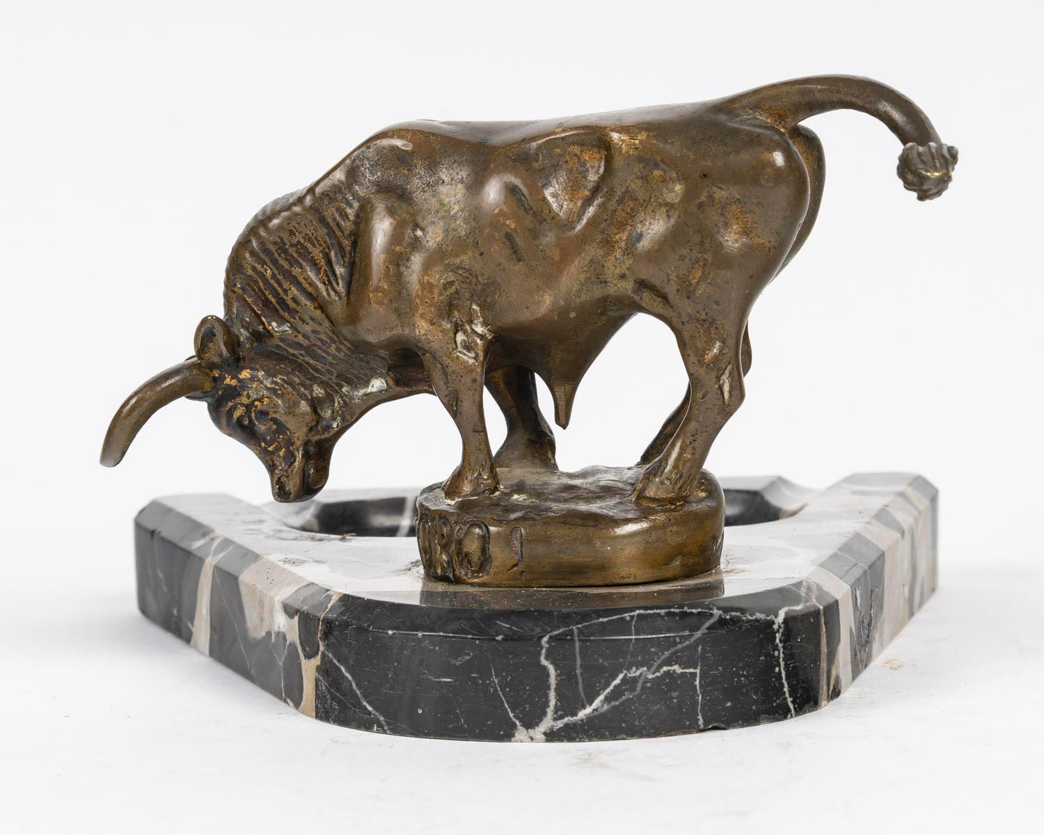 Early 20th Century Ashtray in Patinated Bronze and Marble. In Good Condition For Sale In Saint-Ouen, FR